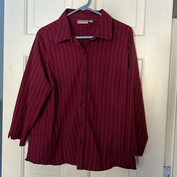 Croft & Barrow Woman Stretch 2X Cranberry Color Striped Blouse - Picture 1 of 11
